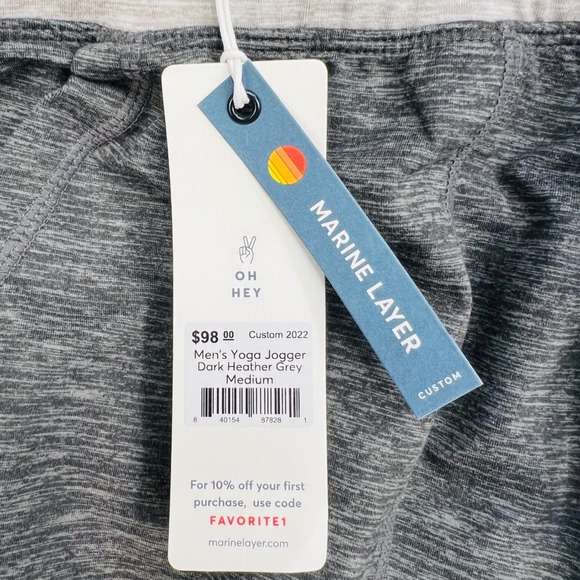 Marine Layer Men's Heathered Charcoal Jogger Pants Size Medium Elastic Waist - Picture 8 of 12